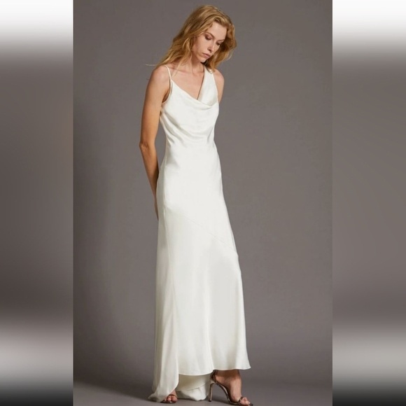 Halston Asymmetric White Gown - Picture 5 of 14